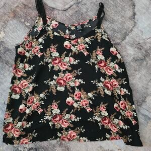 Bobeau Tank Top Women's 1X V-Neck Floral Black Sleeveless Spaghetti Strap Top